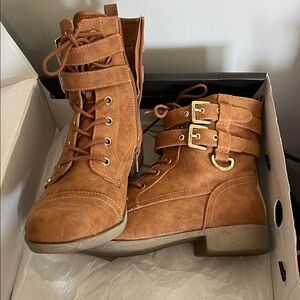 G by Guess Brown Lace-Up Moto Boots